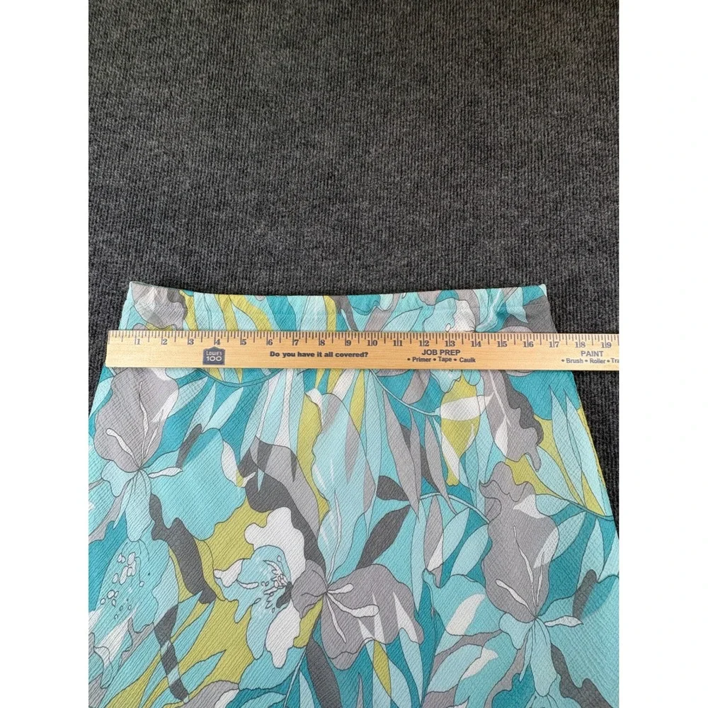 Alfred Dunner Petite Floral Midi Skirt Turquoise Green Flounce Hem 14P 2610